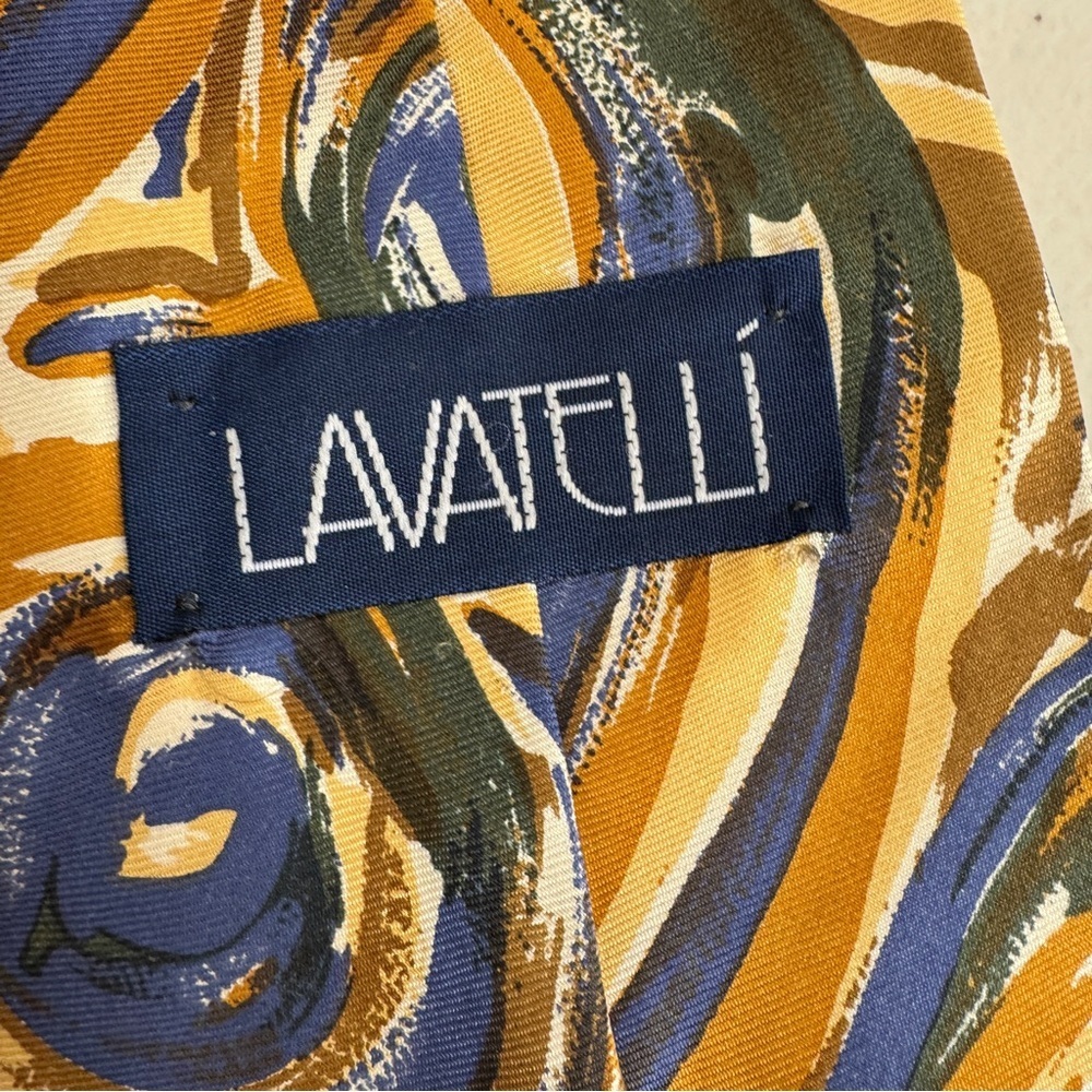 Lavatelli Silk Abstract Patterned Men's Tie Swirl Brown Blue Vintage Designer - Picture 7 of 15